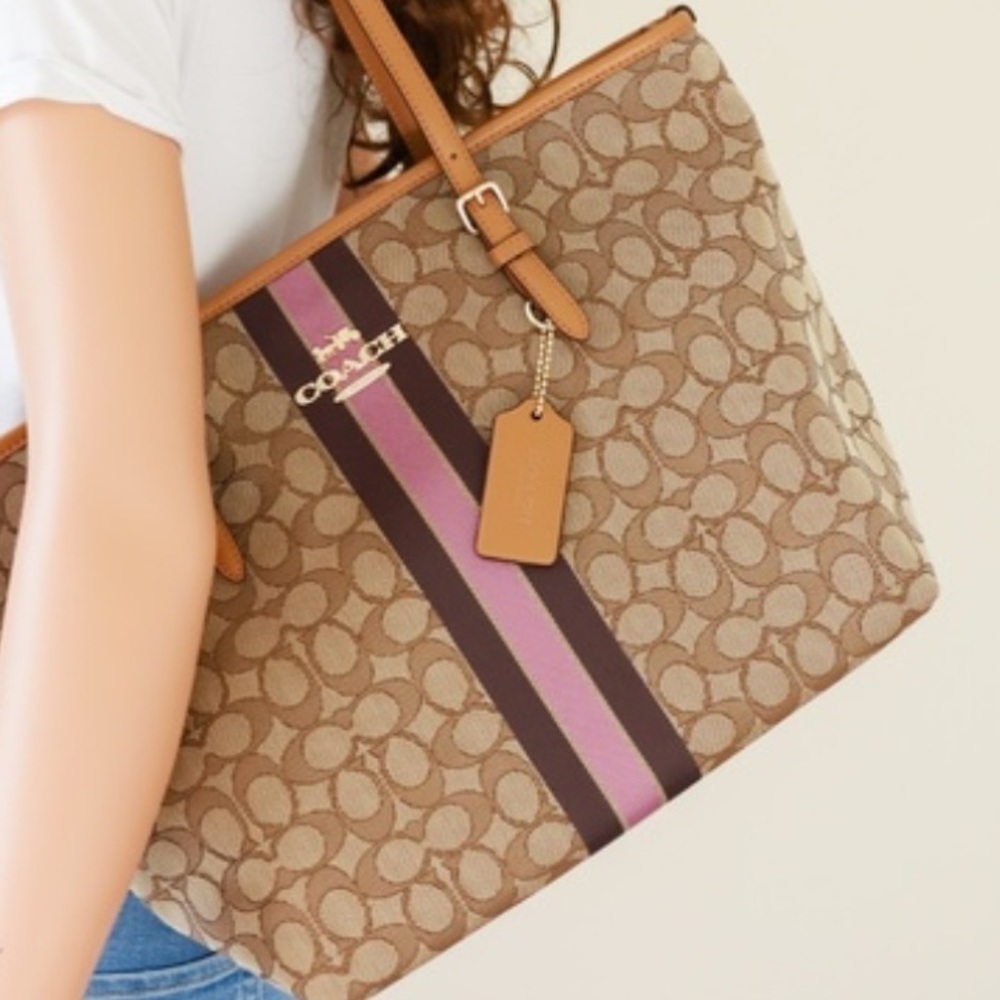 Coach Zip Tote In Signature Jacquard With Stripe